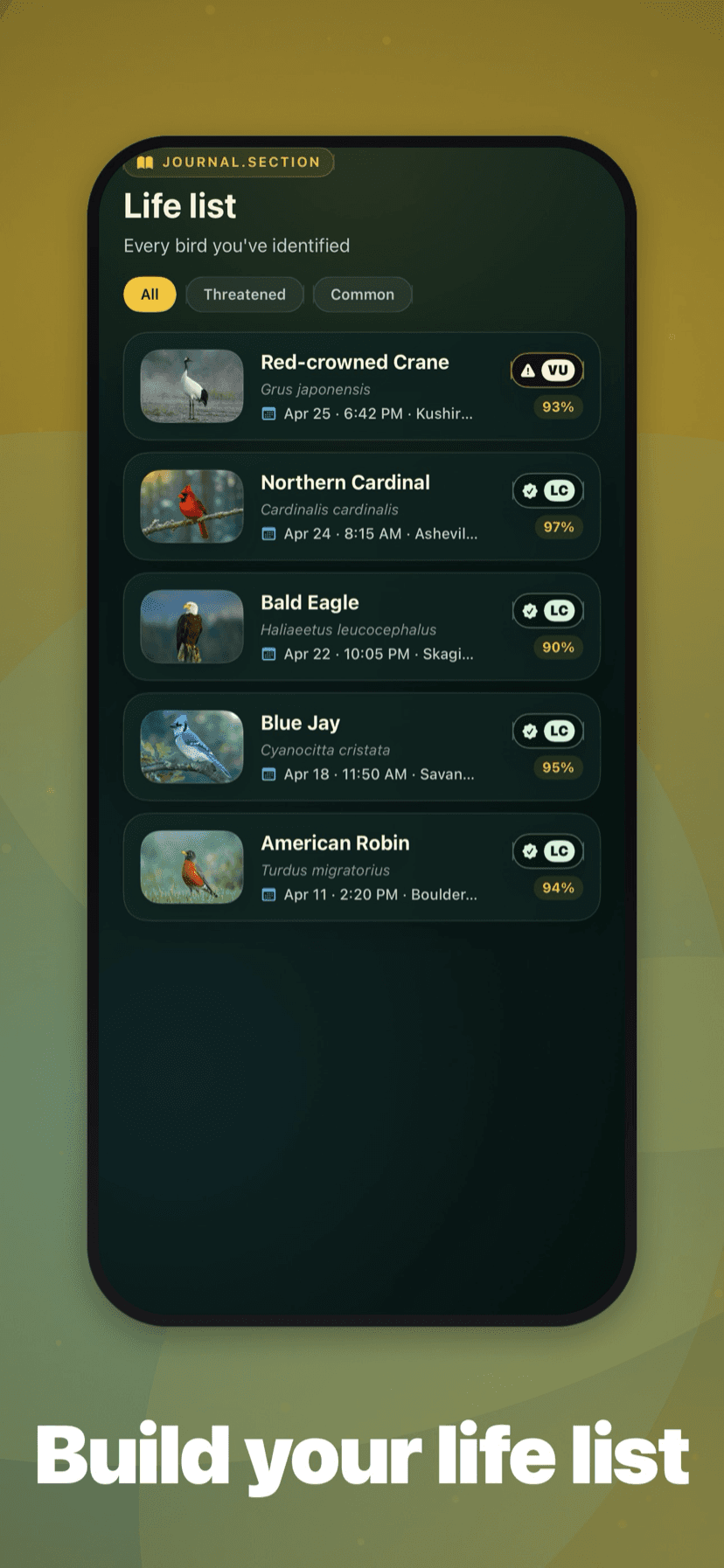 Life list stays on-device